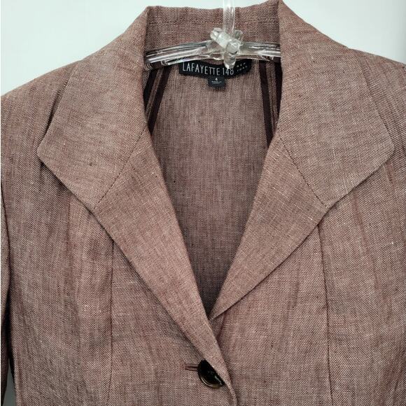 LaFayette 148 Long Sleeve Linen Single Breasted Jacket Midi Skirt‎ Set Lady Suit - Picture 9 of 16